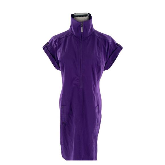 Peck & Peck Weekend Stretch Purple Half Zip Roll Tab Sleeves Shirt Dress Medium - Picture 2 of 8
